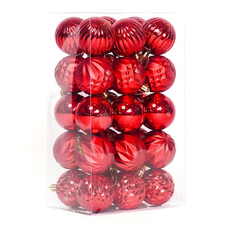 반짝이 떨어짐 없는 클래식 오너먼트 볼 30p, 레드, 30개