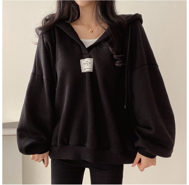 SAHINER 여성 가을겨울 빅사이즈 오버핏 후드 기모 맨투맨 BWY03