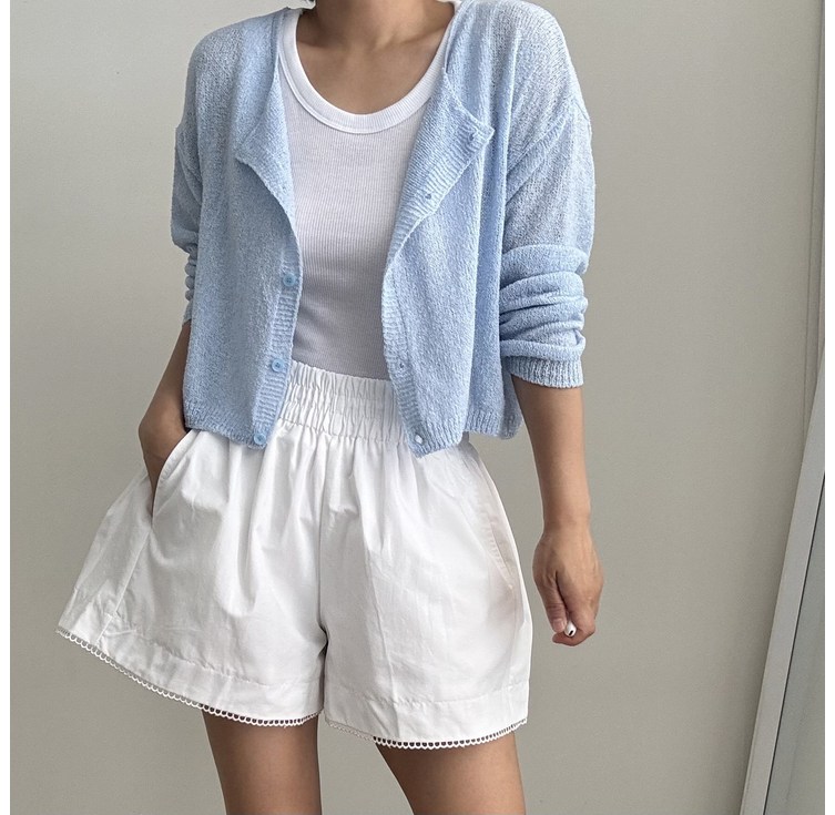 에이치스 허벅지반쪽 허리잘롯핏 쁘띠 펀칭 레이스밑단 플레어 A라인 치마느낌 와이드밴딩 숏 반바지