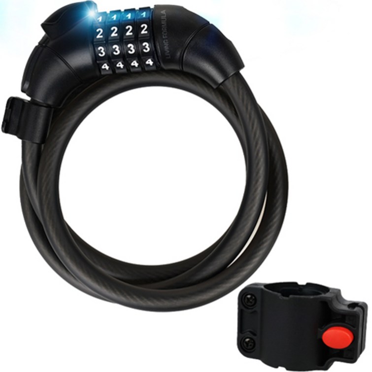 생활공식 LED 도난방지 자전거 번호키 자물쇠, 1개, 블랙