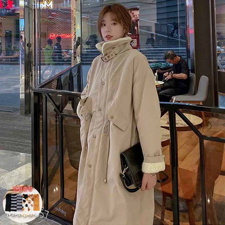TIYANY 여성용 겨울 무스탕 코트 롱자켓 롱후리스  양말 증정